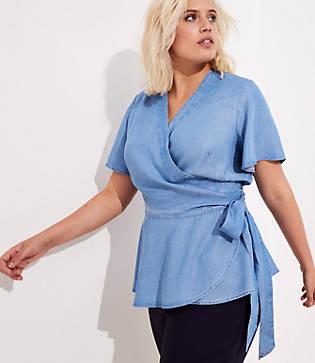 Loft Plus Chambray Flutter Wrap Top