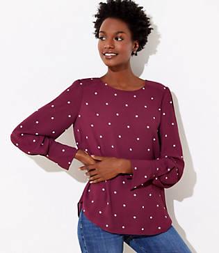 Loft Polka Dot Pleated Cuff Blouse