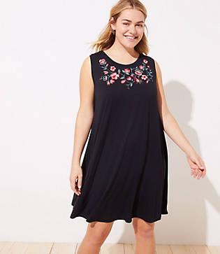 Loft Plus Embroidered Floral Sleeveless Swing Dress