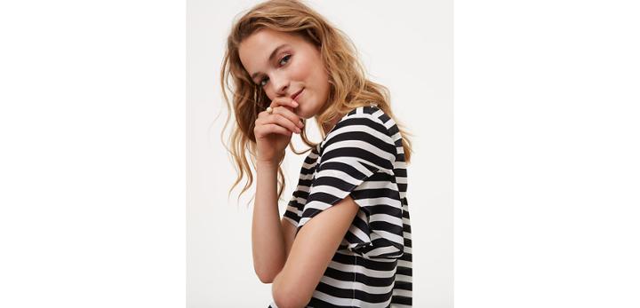 Loft Striped Petal Sleeve Clean Tee