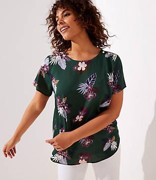 Loft Plus Tropical Floral Button Shoulder Clean Tee