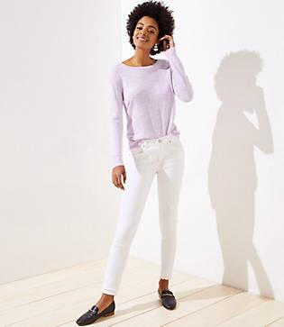 Loft Modern Double Frayed Slim Pocket Skinny Jeans In White