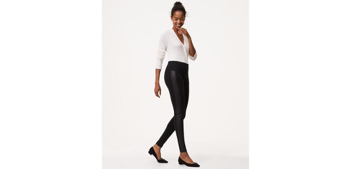 Loft Leggings In Faux Leather Paneled Ponte