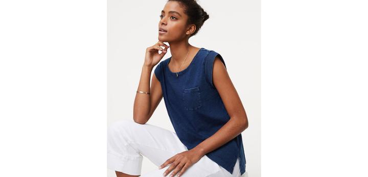 Loft Indigo Cap Sleeve Pocket Tee
