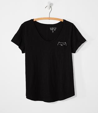 Loft Black Cat Vintage Soft Pocket Tee