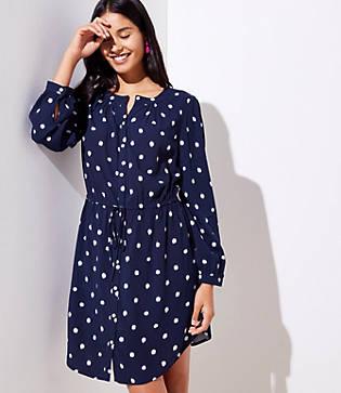 Loft Ikat Dot Tie Waist Shirtdress