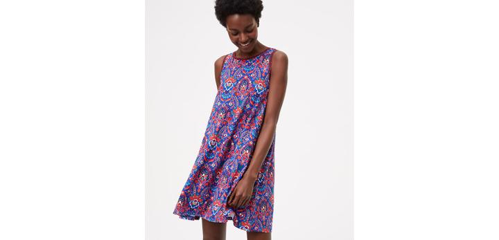 Loft Floral Mosaic Sleeveless Swing Dress