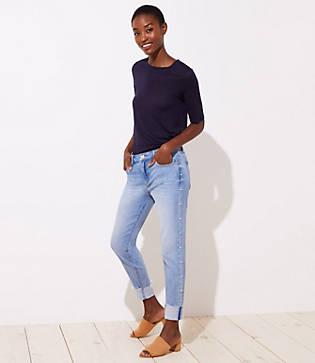Loft Pearlized Flip Cuff Skinny Jeans In Staple Light Indigo Wash