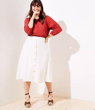 Loft Plus Button Front Midi Skirt