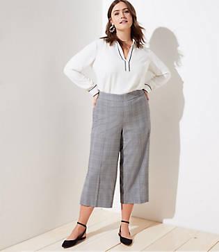 Loft Plus Wide Leg Crop Pants In Plaid