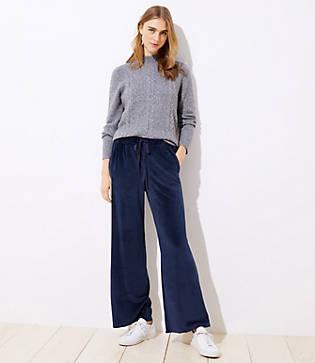 Loft Velour Wide Leg Drawstring Pants