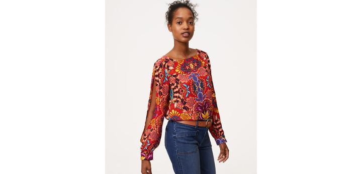 Loft Fantasy Floral Split Sleeve Blouse