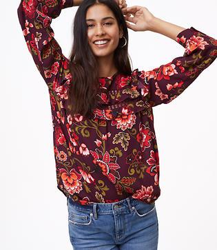 Loft Woodland Cutout Ruffle Yoke Blouse