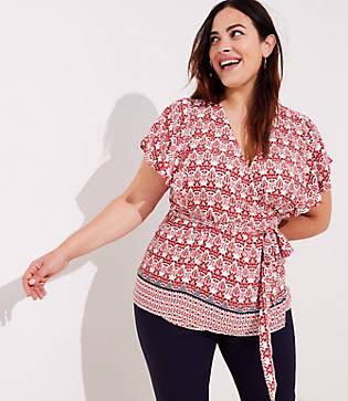 Loft Plus Floral Border Wrap Top