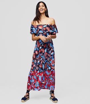 Loft Beach Sea Scarlet Off The Shoulder Maxi Dress