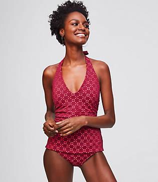 Loft Beach Perforated Halter Tankini Top