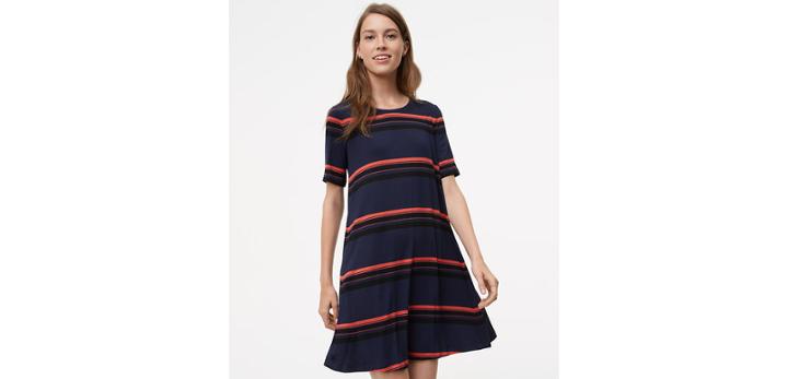 Loft Striped Short Sleeve Swing Dress
