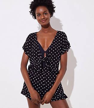 Loft Beach Dotted Ruffle Tie Top