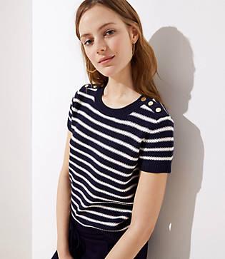 Loft Striped Button Shoulder Sweater