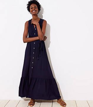 Loft Beach Palm Leaf Tie Waist Maxi Dress
