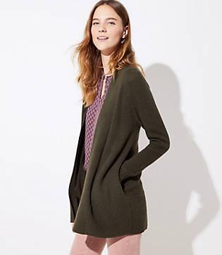 Loft Ribbed Pocket Open Cardigan
