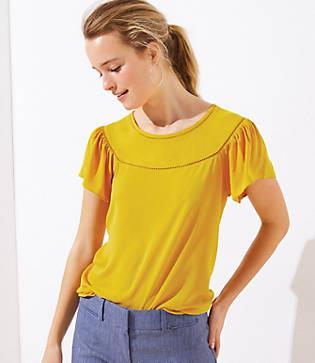 Loft Lacy Yoke Mixed Media Top