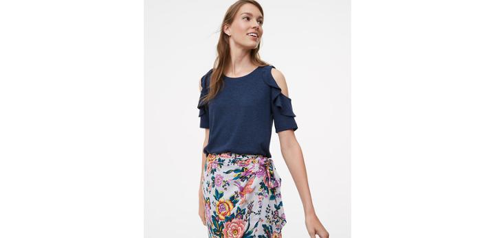 Loft Ruffled Cold Shoulder Tee