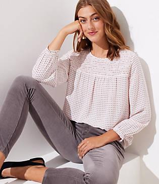 Loft Dotted Smoked Yoke Blouse