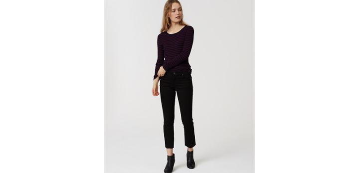 Loft Modern Frayed Flare Crop Jeans In Black