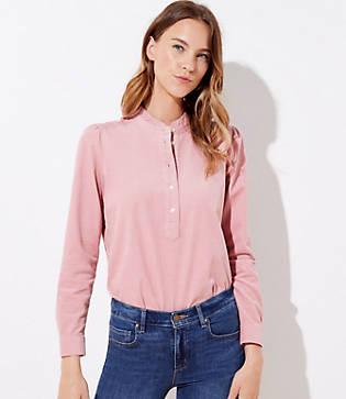 Loft Ruffle Henley Corduroy Blouse