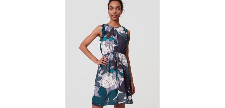Loft Floral Ruffle Tie Waist Dress