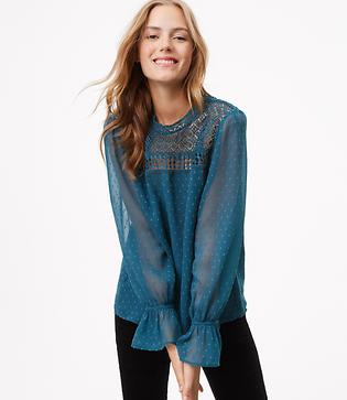 Loft Dotted Lace Yoke Blouse