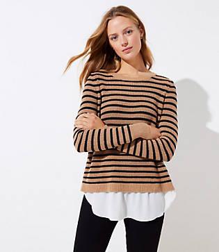 Loft Striped Split Back Mixed Media Sweater