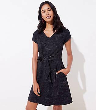 Loft Shimmer Tweed Tie Waist Dress