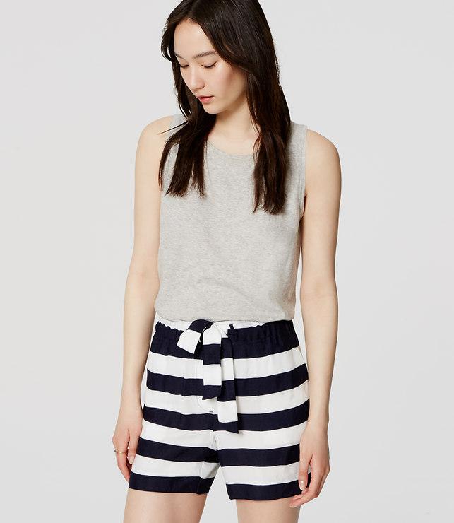 Loft Stripe Fluid Tie Waist Shorts With 5 Inseam