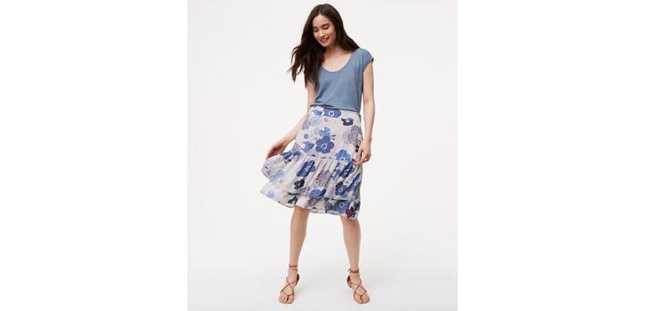 Loft Floral Tiered Skirt