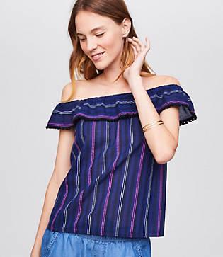 Loft Beach Striped Off The Shoulder Top