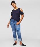 Loft Plus Patchwork Straight Flip Cuff Jeans In Dark Indigo Wash