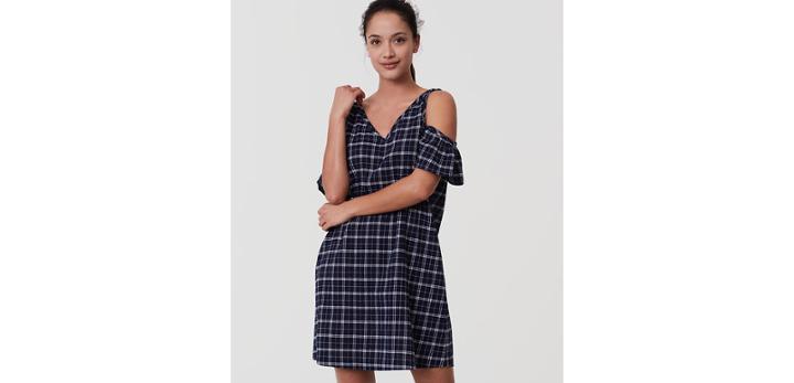 Loft Plaid Cold Shoulder Swing Dress
