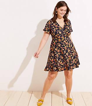 Loft Plus Bouquet Wrap Flutter Flare Dress