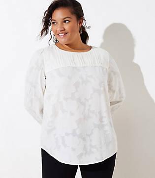 Loft Plus Floral Jacquard Pintucked Yoke Blouse