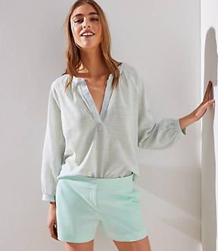 Loft Crosshatch Split Neck Blouse