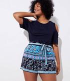 Loft Plus Border Floral Tie Waist Fluid Shorts