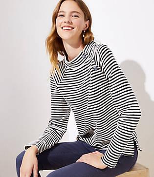 Loft Stripe Buttoned Mock Neck Sweatshirt
