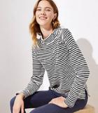 Loft Stripe Buttoned Mock Neck Sweatshirt