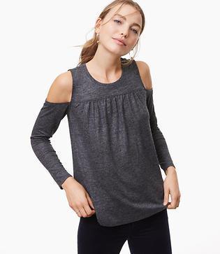 Loft Shimmer Shirred Cold Shoulder Sweater
