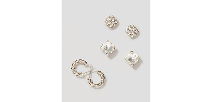 Loft Twist Hoop And Crystal Stud Earring Set