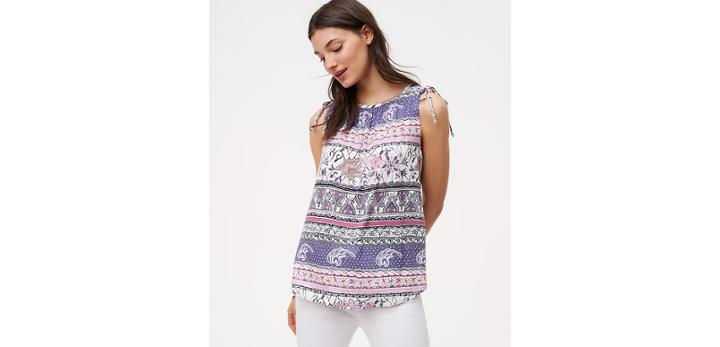 Loft Paisley Stripe Tie Shoulder Top