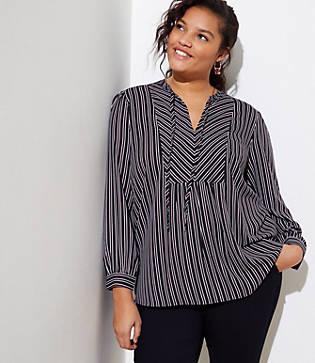 Loft Plus Striped Tie Neck Blouson Top