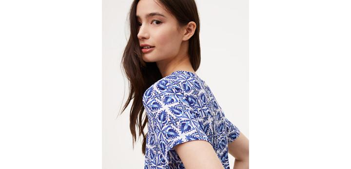 Loft Floral Tile Back Pleat Top